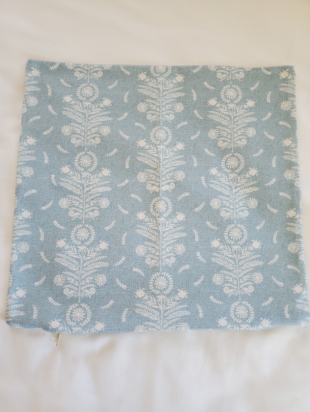 Blue Floral Block Print Throw Pillow Cover - Home Accents 20x20